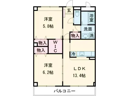 ヴェルドミールカシマ(2LDK/2階)の間取り写真