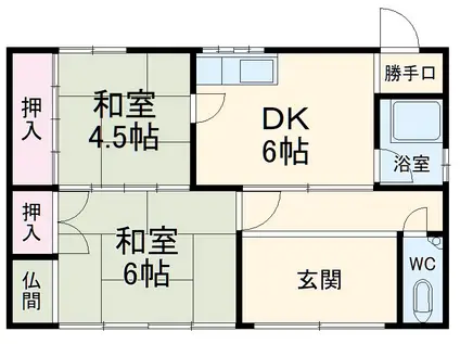 東海道本線 岐阜駅 バス乗車時間：30分 福光３バス停で下車 徒歩4分 1階建 築55年(2DK)の間取り写真