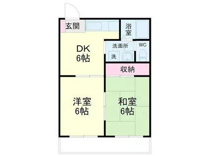 ウィング高丘Ⅱ(2DK/1階)の間取り写真