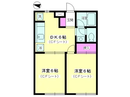 ディアコート開成A棟(2DK/1階)の間取り写真