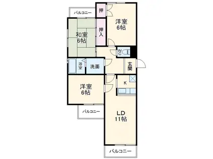 ボゥリーブ庄内(3LDK/1階)の間取り写真