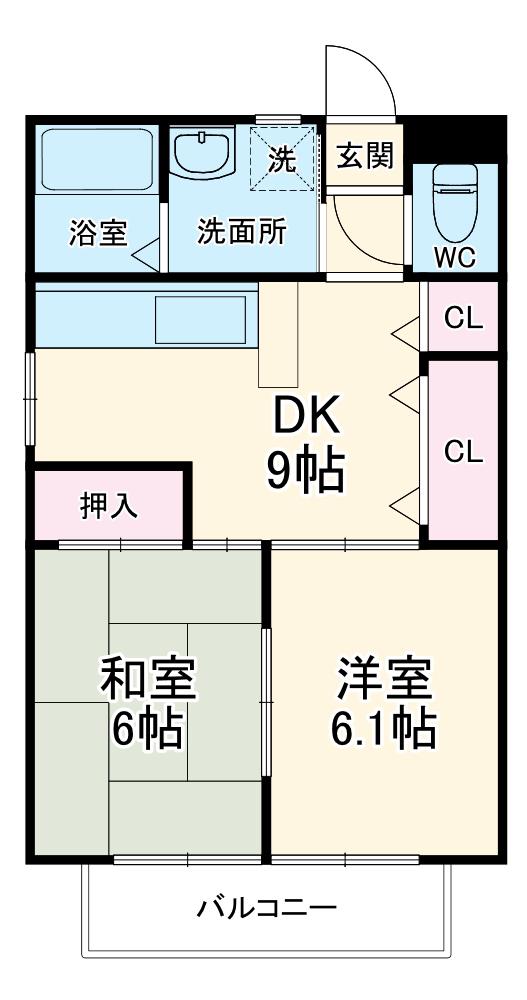 サンシャインⅡ(2DK/2階)の間取り写真
