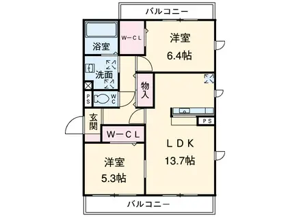 セレニティⅢ(2LDK/1階)の間取り写真