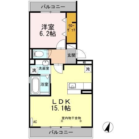 イースト フィールド(1LDK/2階)の間取り写真