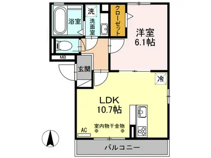コートリバー(1LDK/2階)の間取り写真