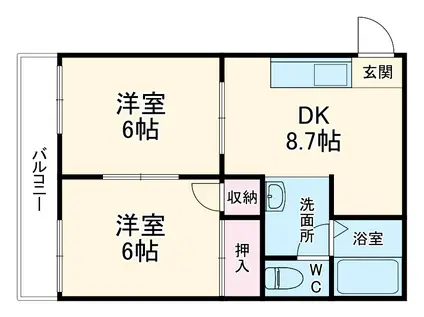 ドミール久里浜(2DK/1階)の間取り写真
