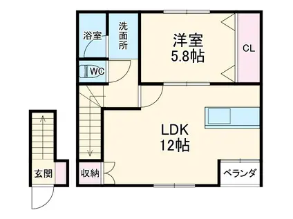 VERIOUS・RISE(1LDK/2階)の間取り写真