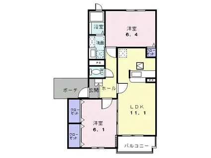 ユンヌバーグB(2LDK/1階)の間取り写真