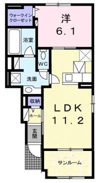 パーチェ Ⅱ(1LDK/1階)の間取り写真