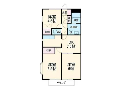 レインボーハイツA棟(3DK/2階)の間取り写真