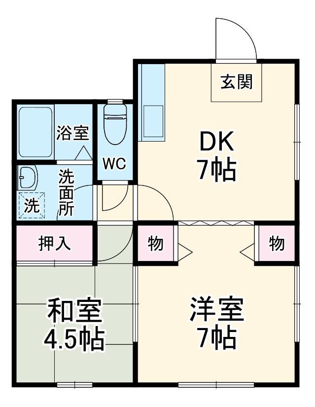 第1秦ハイツ(2DK/2階)の間取り写真