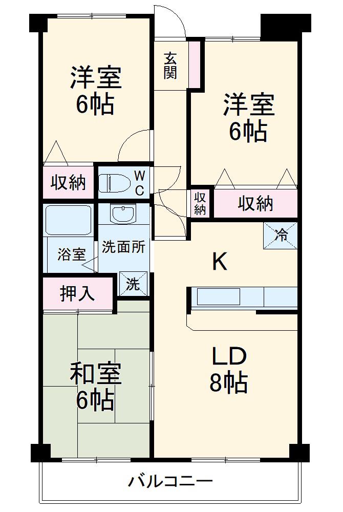 ハイム高長(3LDK/2階)の間取り写真