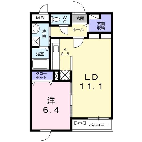 サンリット初生Ⅱ(1LDK/1階)の間取り写真