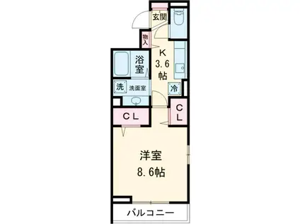 シャトードゥボヌール(1K/2階)の間取り写真