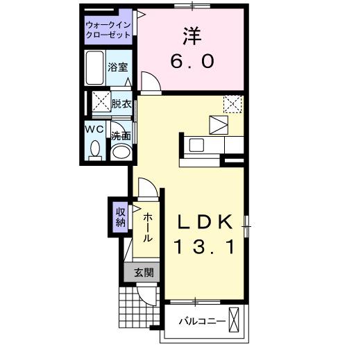 F.ファイブパインⅠ(1LDK/1階)の間取り写真