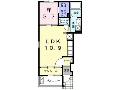 オリビエールB(1LDK/1階)の間取り写真