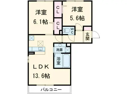 クレールA(2LDK/3階)の間取り写真