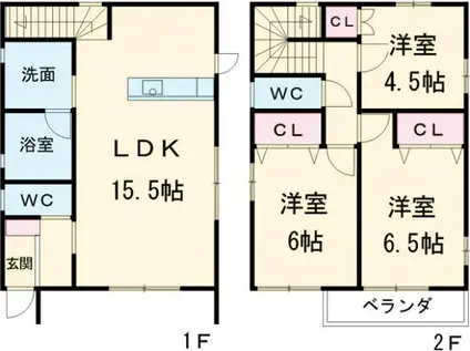 東海道本線 西焼津駅 徒歩15分 2階建 築6年(3LDK)の間取り写真