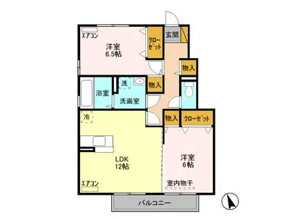モダンコートD棟(2LDK/1階)の間取り写真