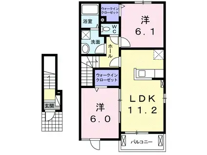 ラ・ヴィエルジュ(2LDK/2階)の間取り写真
