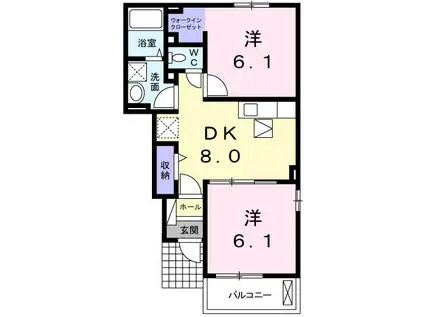 プリムローズ B(2DK/1階)の間取り写真