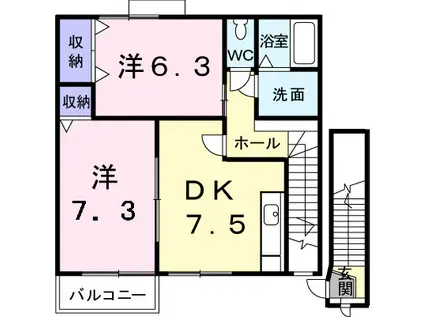 エトワール(2DK/2階)の間取り写真
