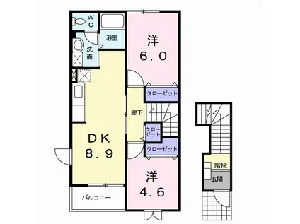 メゾンドボヌールA(2DK/2階)の間取り写真