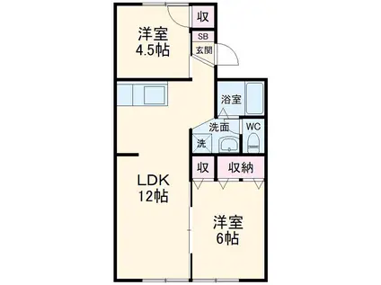 サンハイツポエムB棟(2LDK/1階)の間取り写真