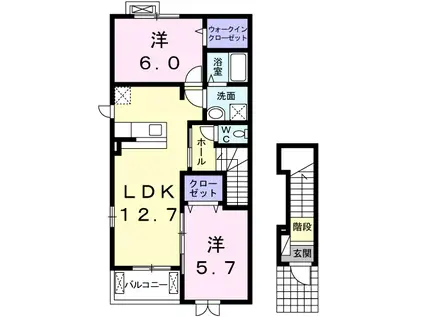 コンフォートⅠ(2LDK/2階)の間取り写真