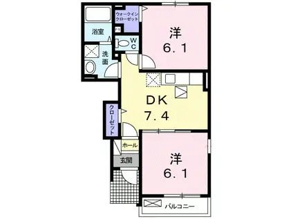 プリマヴェーラK A(2DK/1階)の間取り写真