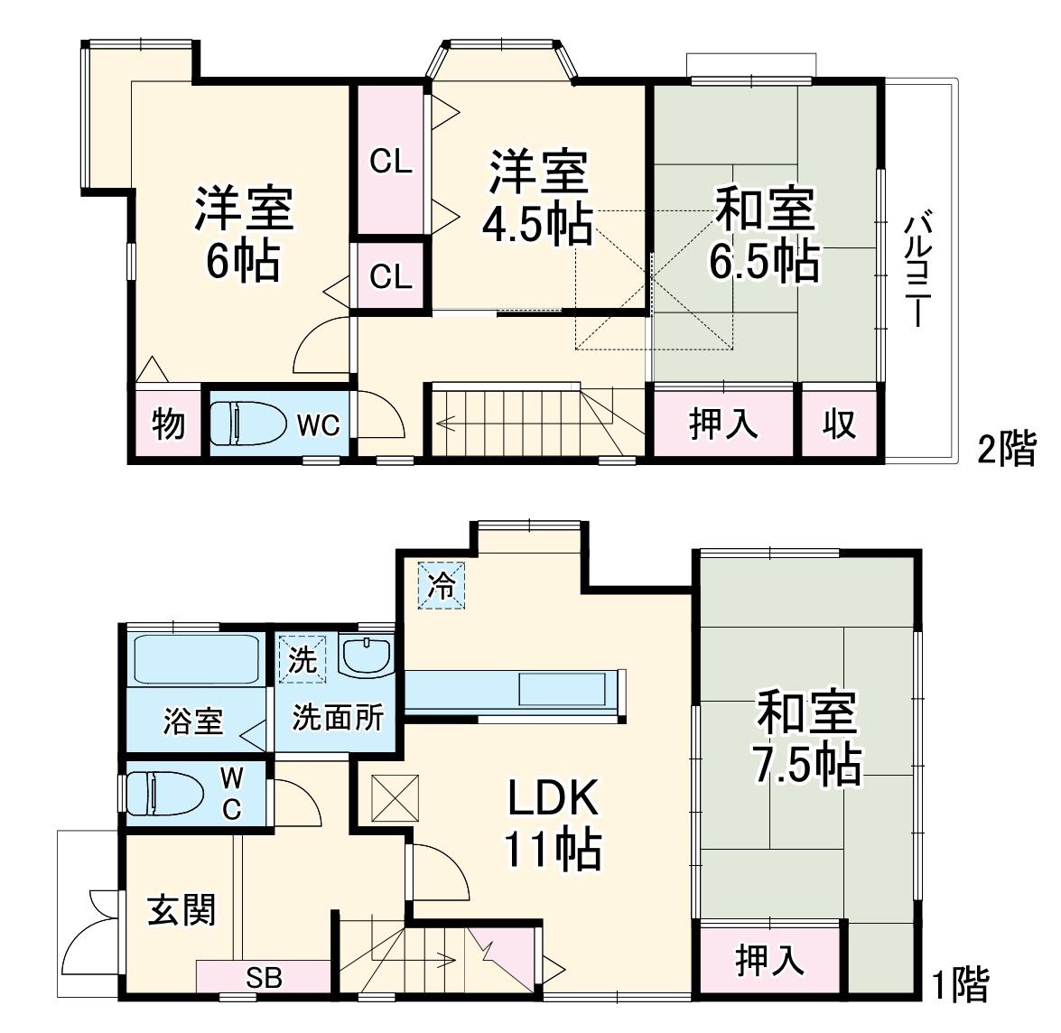 東海道本線 平塚駅 バス乗車時間：21分 農協神田支所前バス停で下車 徒歩5分 2階建 築26年(4LDK)の間取り写真