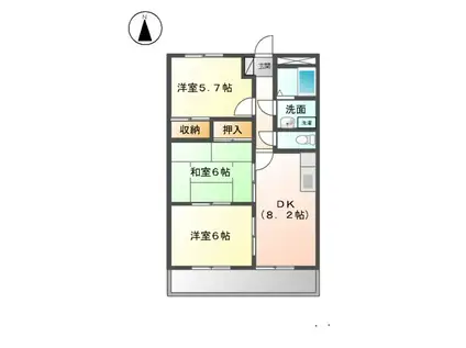 グランディール羽根(3DK/2階)の間取り写真