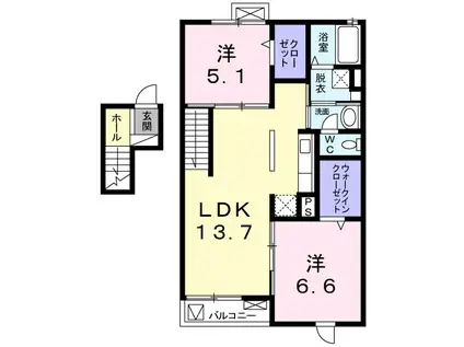 ノーブルパレス(2LDK/4階)の間取り写真
