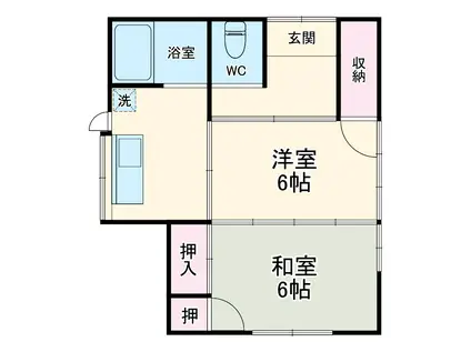 東海道本線 平塚駅 バス乗車時間：4分 八幡公民館入口バス停で下車 徒歩8分 1階建 築57年(2DK)の間取り写真