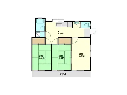 的場平塚第2アパート(3DK/2階)の間取り写真