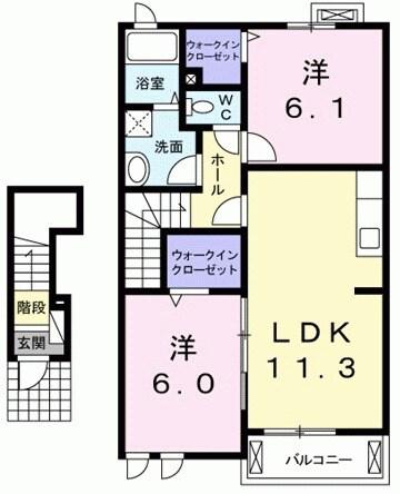 シュライン Ⅱ(2LDK/2階)の間取り写真