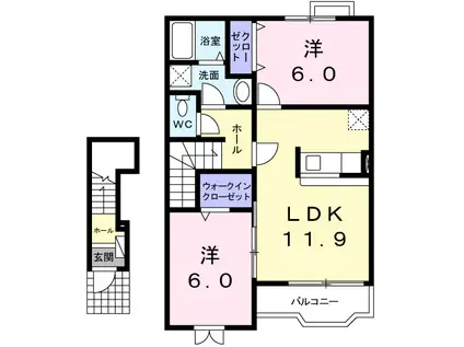 アバンツァート 富里 Ⅲ(2LDK/2階)の間取り写真
