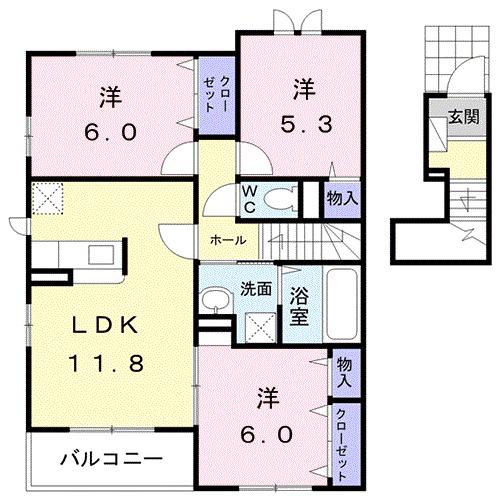 ヘーズ・グラース(3LDK/2階)の間取り写真