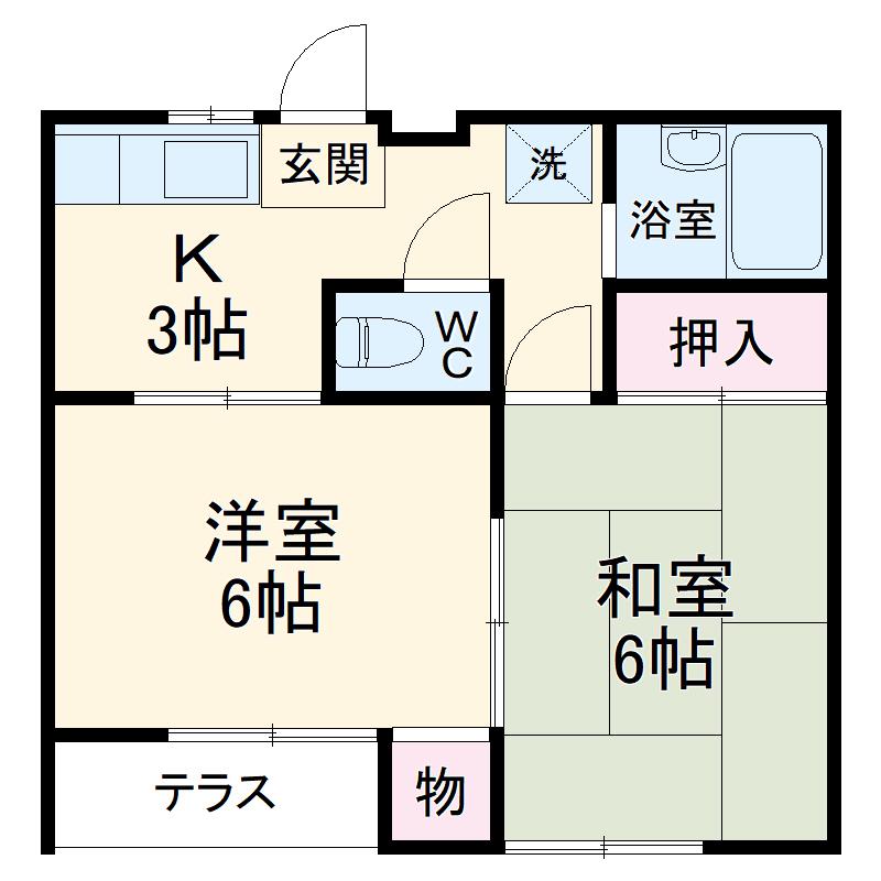 サン亀甲山 A棟(2K/1階)の間取り写真