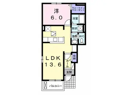 グランパール延方Ⅰ(1LDK/1階)の間取り写真