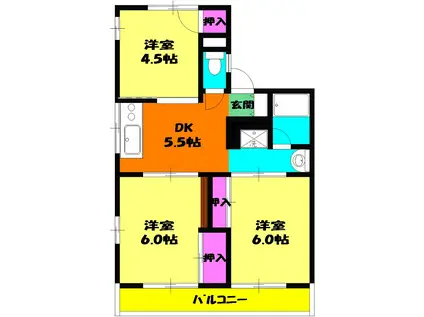 シティハイム ビオラ(3DK/1階)の間取り写真