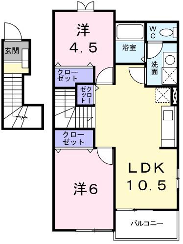シャン・ド・フルールⅧ(2LDK/2階)の間取り写真
