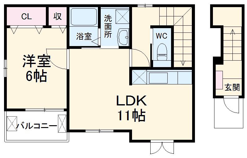 プリムラⅠ(1LDK/2階)の間取り写真