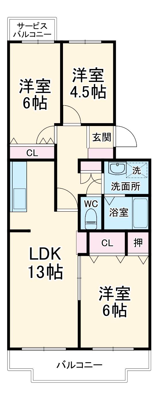 平和ハイツG(3LDK/1階)の間取り写真