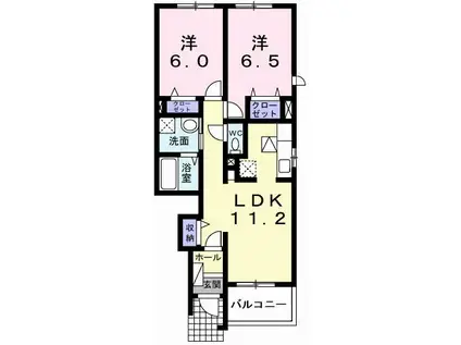 メルヴェーユⅡ(2LDK/1階)の間取り写真