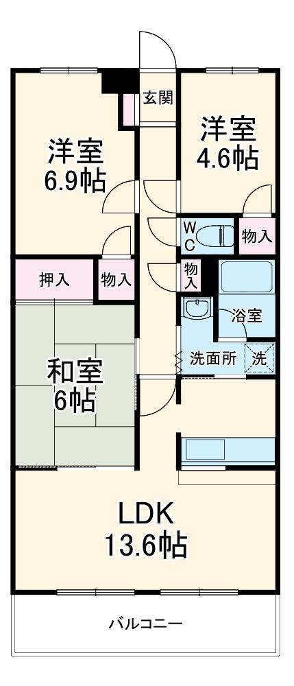 リヴェールセントラルハイツ(3LDK/2階)の間取り写真