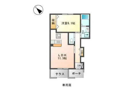 フルート・ガーデン(1LDK/1階)の間取り写真