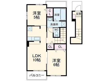 カーサ コリーナⅢ(2LDK/2階)の間取り写真