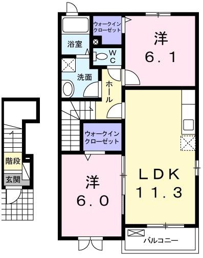 シャン・ド・フルールⅩⅦ 17(2LDK/2階)の間取り写真