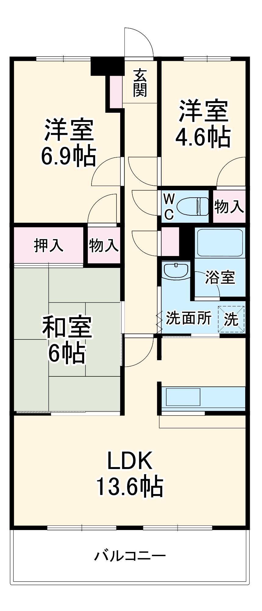 リヴェールセントラルハイツ(3LDK/3階)の間取り写真